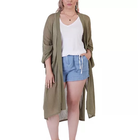 Black Tape Plus Size Oversized Fine-Gauge Cardigan Sweater-Pistachio. - Picture 1 of 4